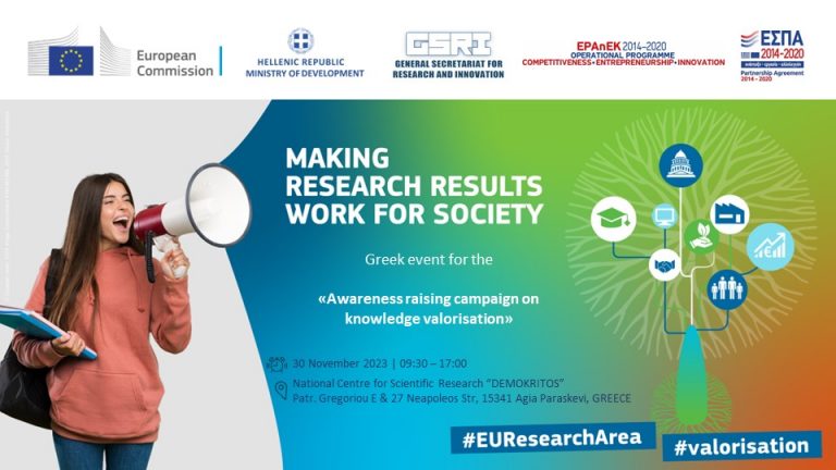 Event of the General Secretariat for Research and Innovation: “Awareness Raising Campaign on Knowledge Valorisation – Greek Event”, November 30, 2023, at “Demokritos”